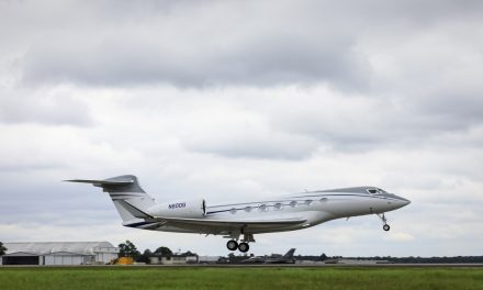 Fully outfitted Gulfstream G600 test aircraft completes first flight.