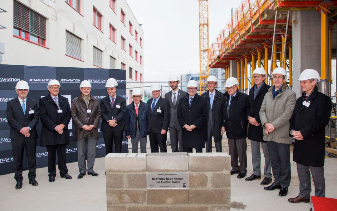 Jet Aviation holds groundbreaking ceremony for new wide-body hangar in Basel.