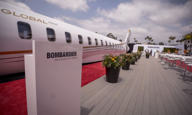 Bombardier debuts Global 7000 mock-up at Jetex private terminal in Dubai.