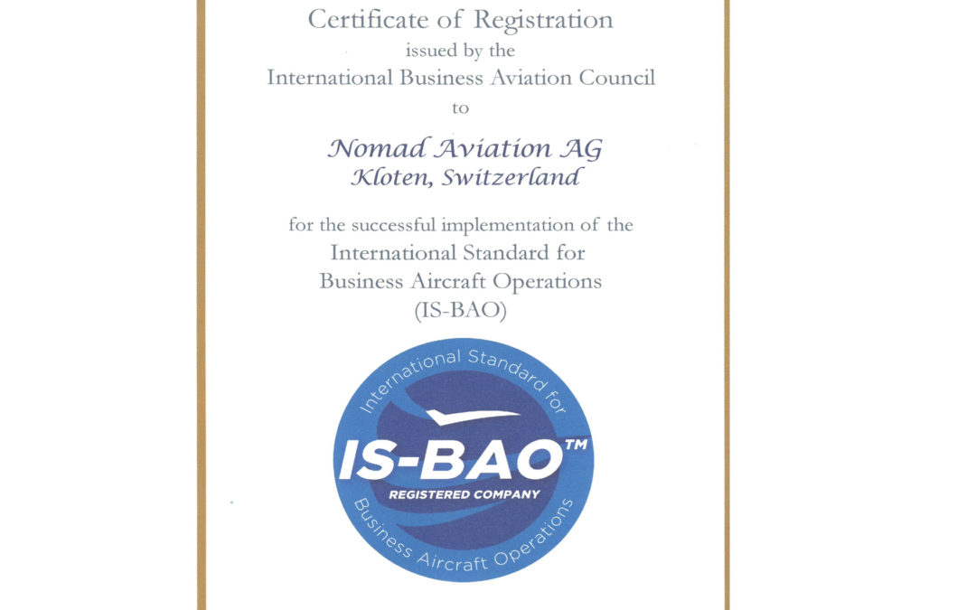 Nomad Aviation receives the IS-BAO registration certificate