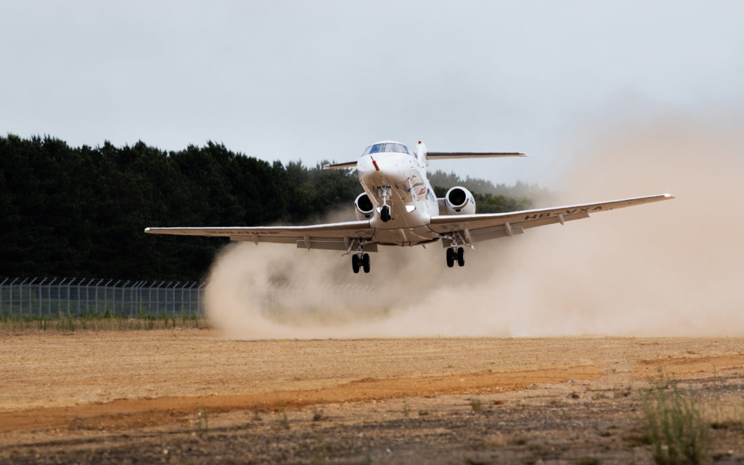 First landing on an unpaved runway for the PC-24