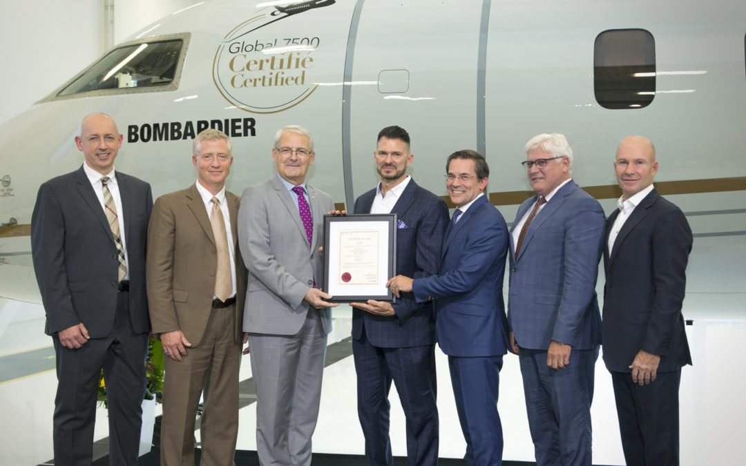 Global 7500 aircraft, awarded transport Canada type certification