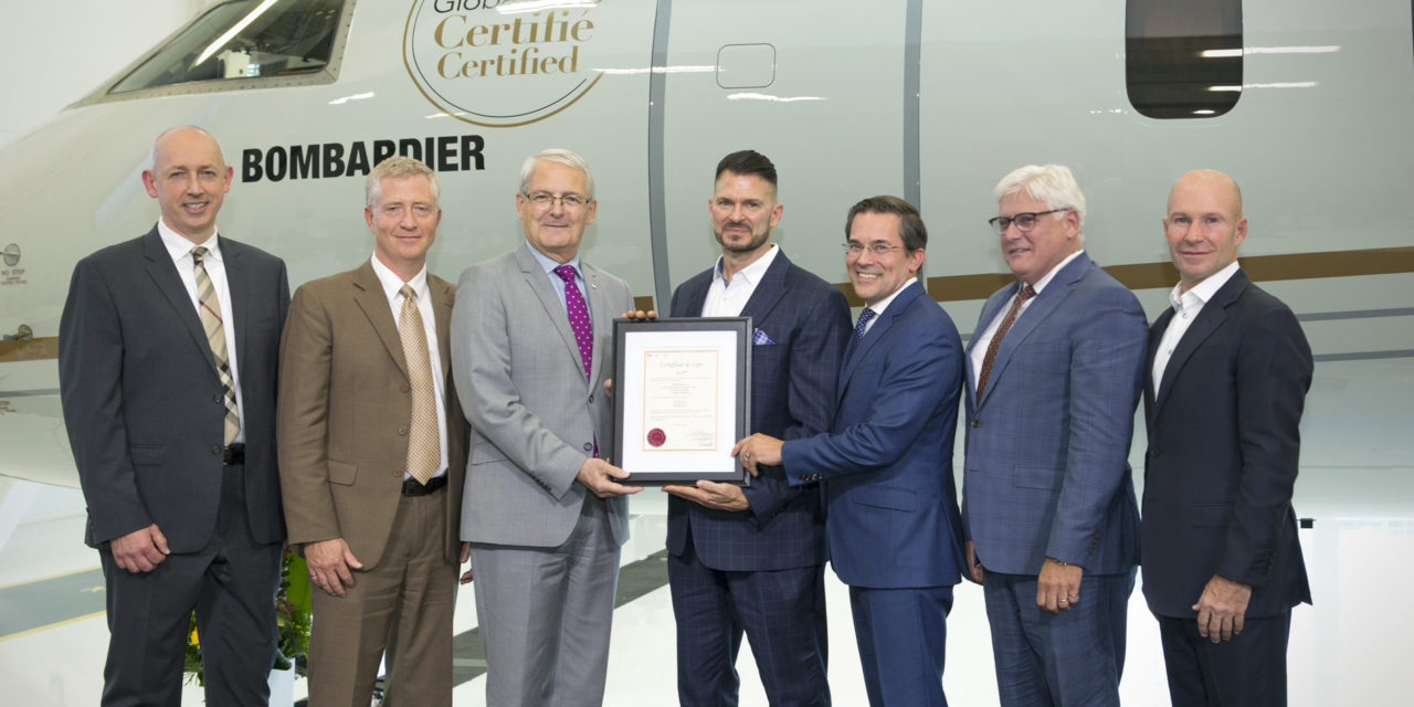Global 7500 aircraft, awarded transport Canada type certification