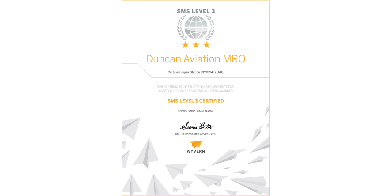 Duncan Aviation Achieves SMS Level 3 Certification